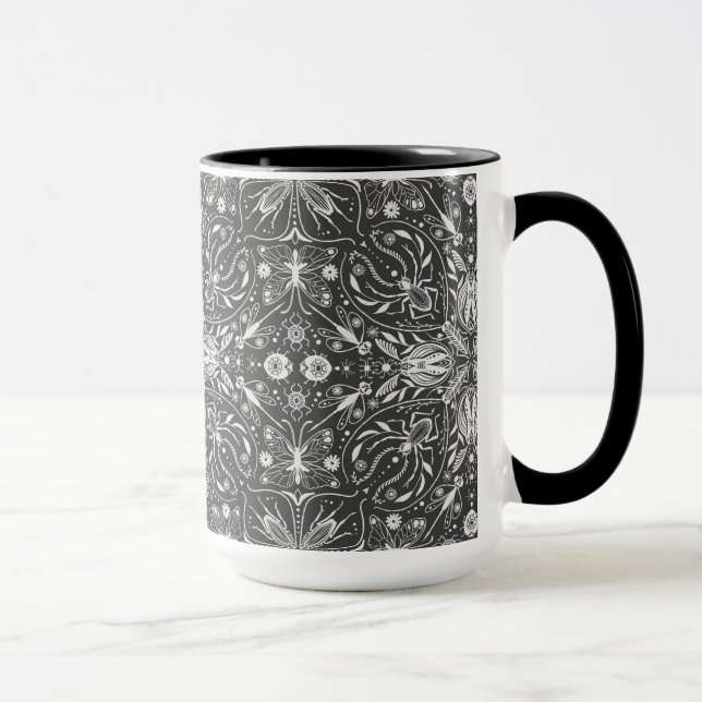 Bugs, off white on black mug (Right)
