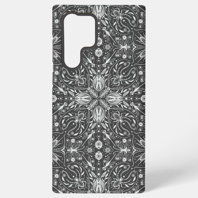 Bugs, off white on black samsung galaxy s22 ultra case (Back)