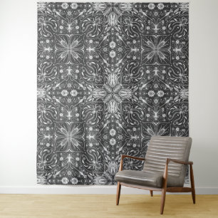 Bugs, off white on black tapestry