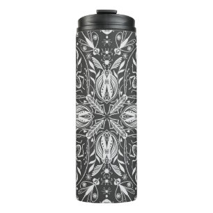 Bugs, off white on black thermal tumbler