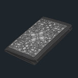 Bugs, off white on black trifold wallet<br><div class="desc">Hand-drawn symetrical pattern with various bugs-beetles,  butterflies and spiders</div>