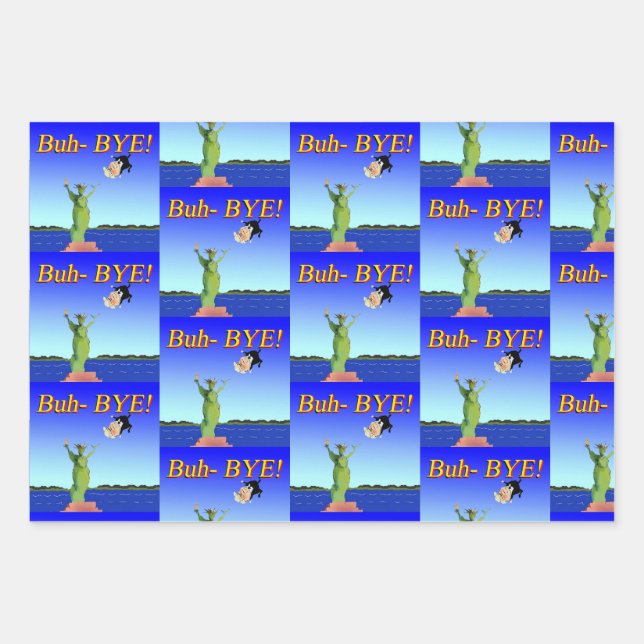 "Buh-BYE" Trump Political Cartoon 2021 New Years Wrapping Paper Sheet (Front 3)