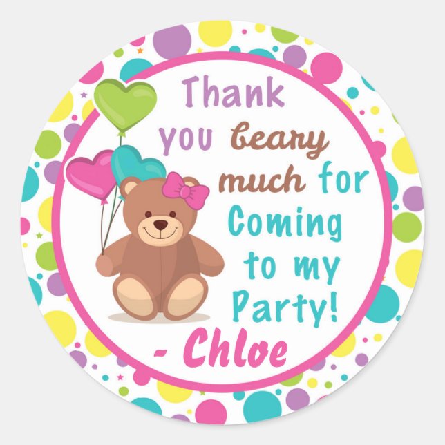 Build A Bear Girl's Birthday Party Thank You Label (Front)