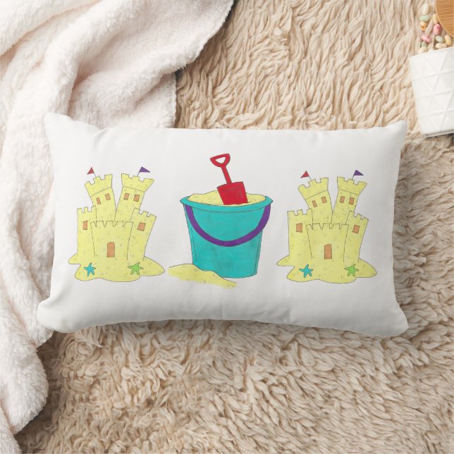 Build a Sandcastle Beach House Pail Shovel Shells Lumbar Cushion (Blanket)