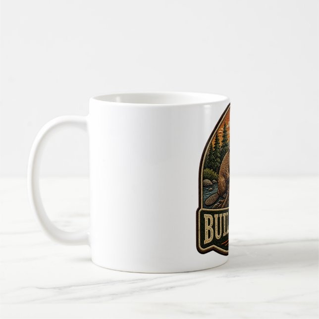 Build More Beaver Outdoor Embroidered Patch Coffee Mug (Left)