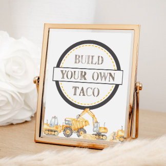 Build Taco Construction Truck Tabletop Party Sign