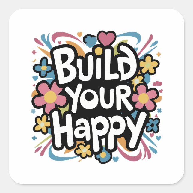 build your happy square sticker (Front)