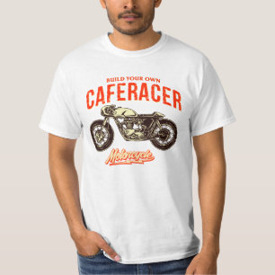 Build Your Own Caferacer Motorcycle on White T-Shirt