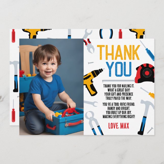 Builder Birthday Thank You Card, Tools Thank You Invitation (Front/Back)