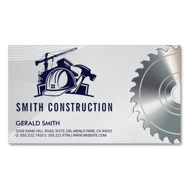 Builder Helmet Construction | Saw | Contractor Magnetic Business Card (Front)