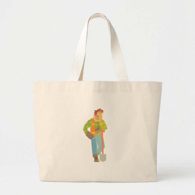Builder Leaning On Spade On Construction Site Large Tote Bag (Front)