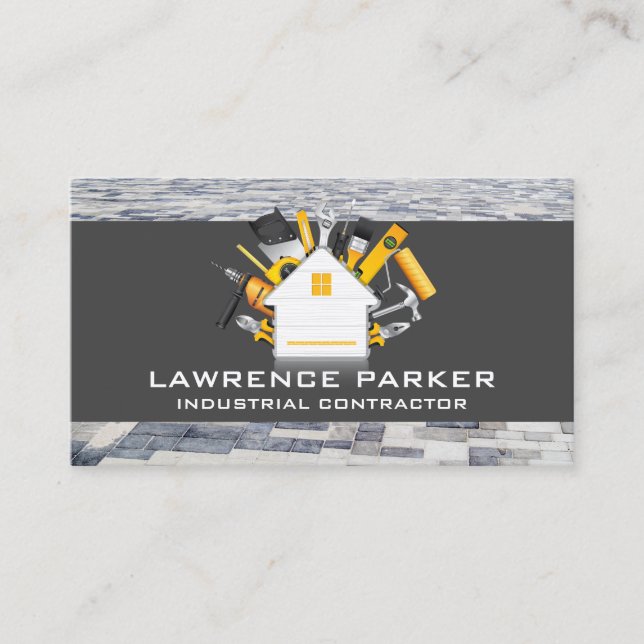 Builder Repair Icons | Construction Worker Tools Business Card (Front)