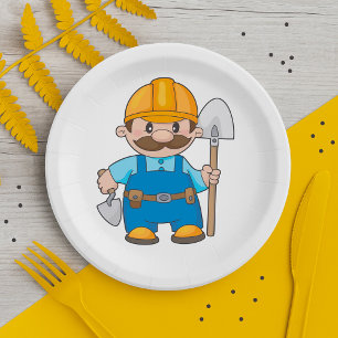 Builder With A Shovel Paper Plate
