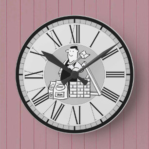 Builder with his Building Materials Round Clock