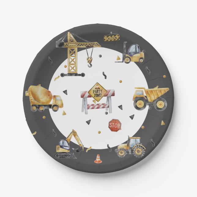 Building Adventures for an Exciting Boy's Birthday Paper Plate (Front)