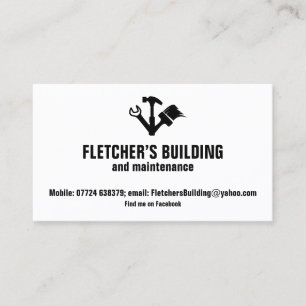 Building And Maintenance Tool Icon White Bold Text Business Card
