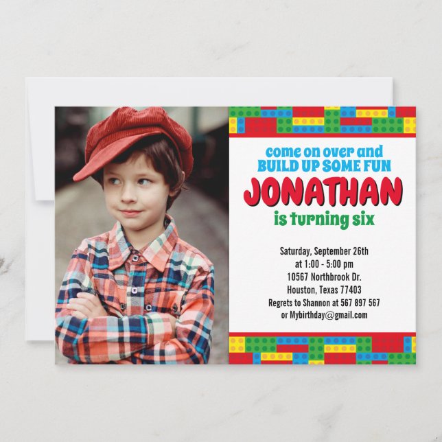 Building Block Birthday Bricks Party Photo Invitation (Front)