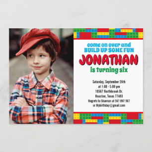 Building Block Birthday Bricks Party Photo Invitation
