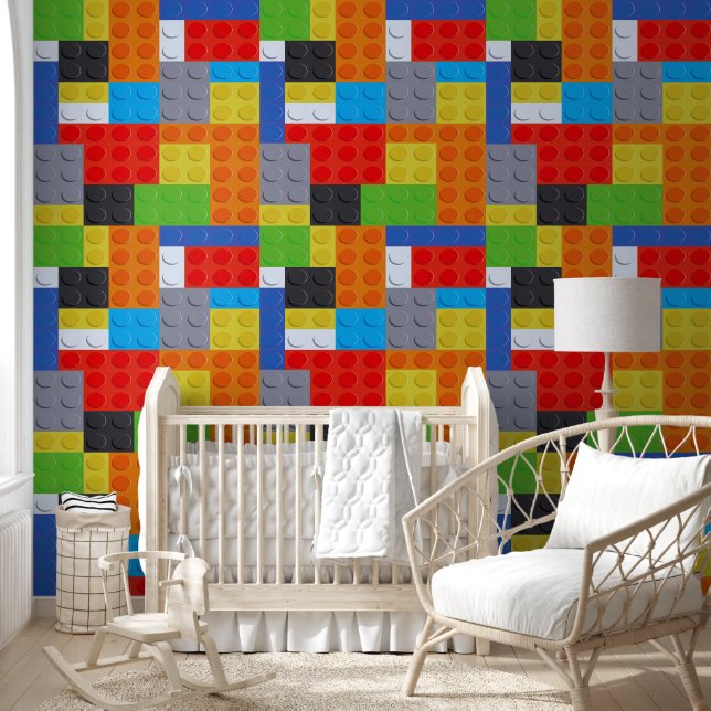 Building block blue green red white peel and stick wallpaper (Kids)