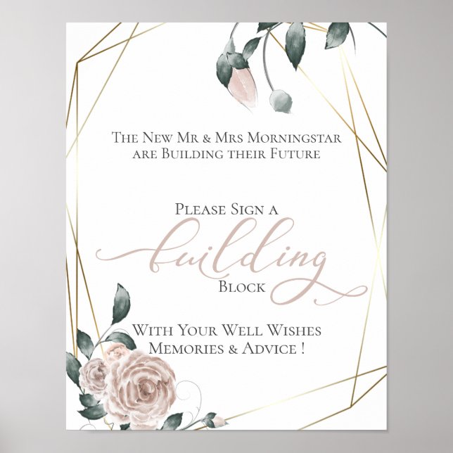 Building Block Guest Book Dusty Rose Floral Gold (Front)