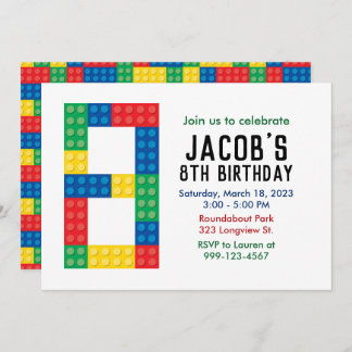 Building Block Party Invitation for 8th Party