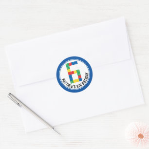 Building Block Party Stickers for 6th Party