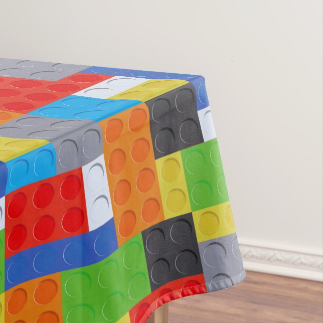 Building block red blue green orange cotton dining tablecloth (In Situ)