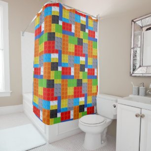 Building block red blue green yellow orange  shower curtain
