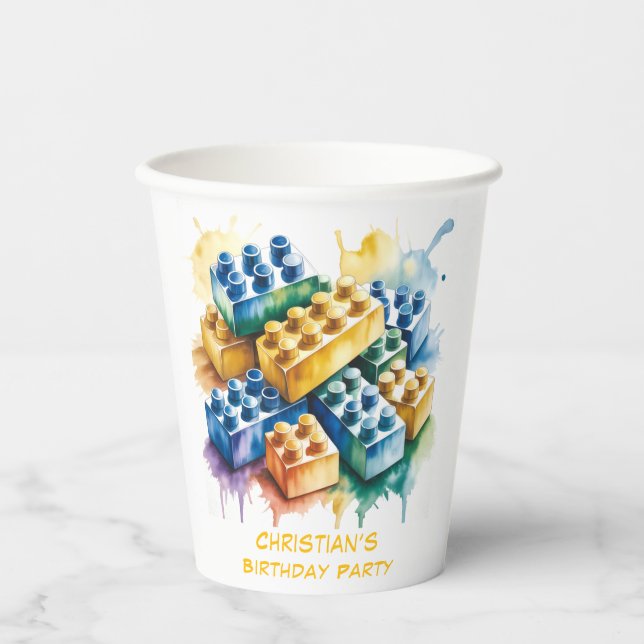 Building Block Splash Boy Birthday Party Paper Cups (Front)