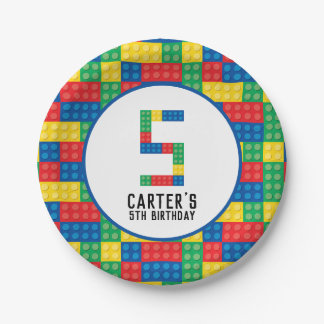 Building Blocks 5th Birthday Paper Plates