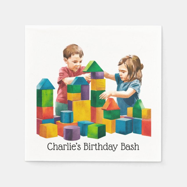 Building Blocks at the Birthday Bash Napkin (Front)