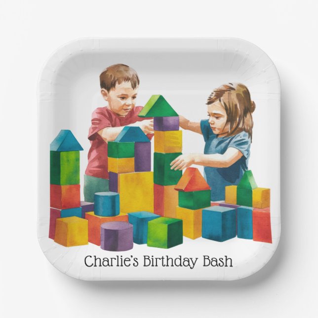 Building Blocks at the Birthday Bash Paper Plate (Front)