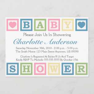Building Blocks Baby Shower Invitiations (Blue) Invitation