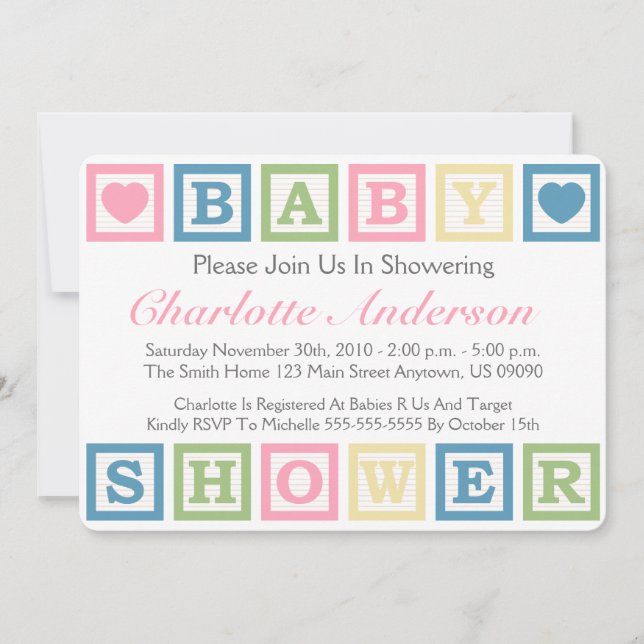 Building Blocks Baby Shower Invitiations (Pink) Invitation (Front)