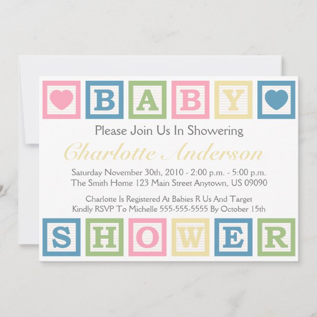 Building Blocks Baby Shower Invitiations (Yellow) Invitation (Front)
