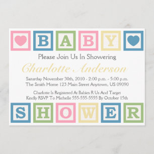 Building Blocks Baby Shower Invitiations (Yellow) Invitation