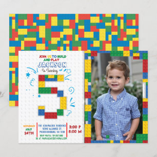 Building Blocks Birthday Bricks 5 years Invitation