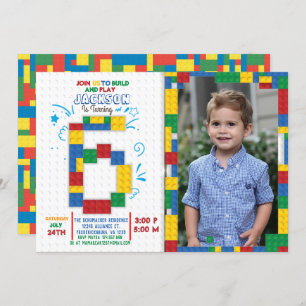 Building Blocks Birthday Bricks 6 years Invitation