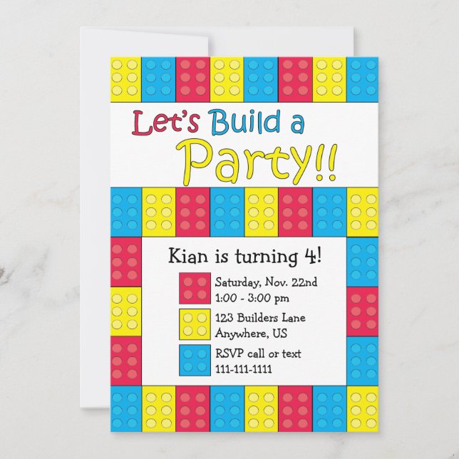 Building Blocks Birthday Invitation (Front)