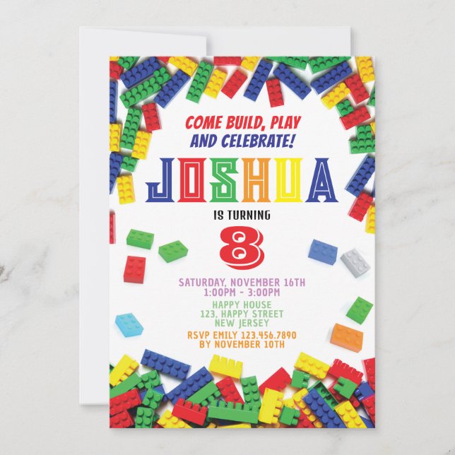 Building Blocks Birthday Invitation. Blocks Invite (Front)