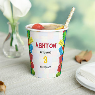 Building Blocks Birthday Invitation, Boys Birthday Paper Cups