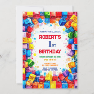 Building Blocks Birthday Invitation, building Invitation