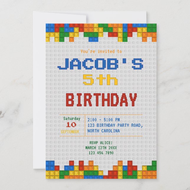 Building Blocks Birthday party Invitation (Front)