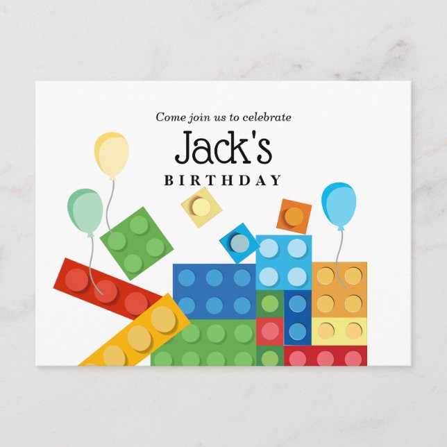 building blocks, block, toy brick invitation postcard (Front)