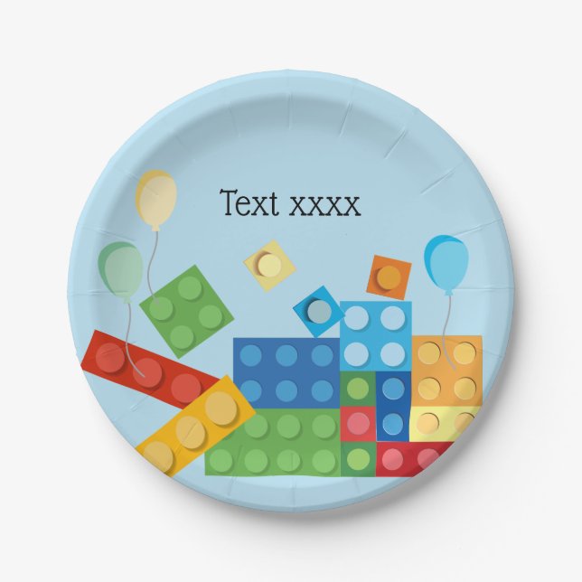 building blocks, block, toy brick paper plate (Front)