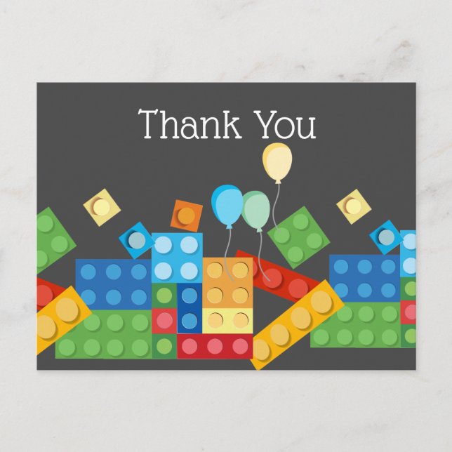 building blocks, block, toy brick thank you card (Front)