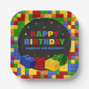 Building Blocks Boy Birthday Bricks Paper Plate