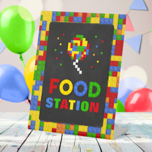 Building Blocks Boy Birthday Food Party Pedestal Sign