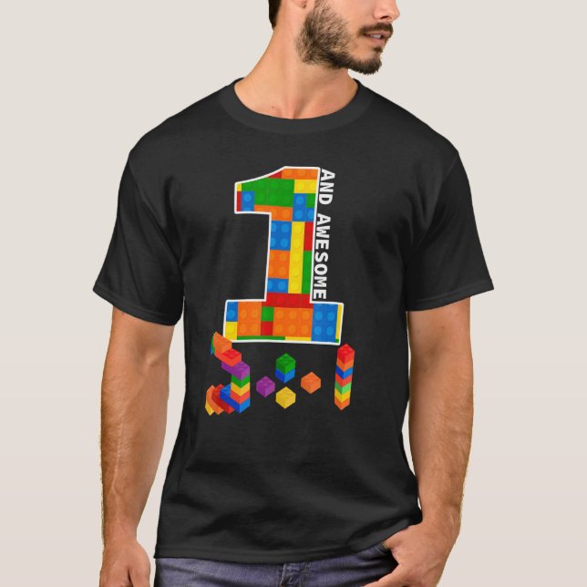 Building Blocks Bricks 1 Year Old Awesome Birthday T-Shirt (Front)