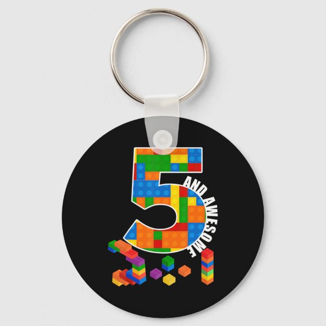 Building Blocks Bricks 5 Year Old Awesome Birthday Key Ring (Front)